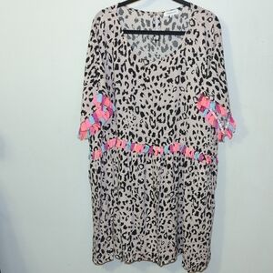 Chicsoul Leopard Print Dress with Colorful Neon Tassels Women's Size 3X
